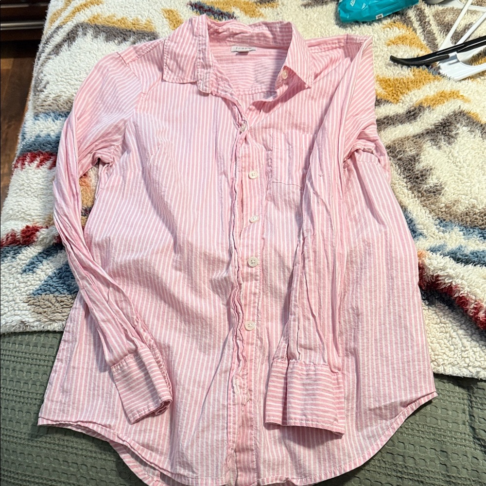 J. Crew Pink and White Striped Button-Down Shirt